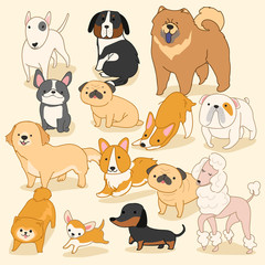 Set of Puppies isolated on pastel background : Vector Illustration