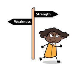 Going to Strength Side - Retro Black Office Girl Cartoon Vector Illustration