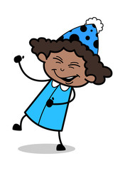 Very Happy - Retro Black Office Girl Cartoon Vector Illustration