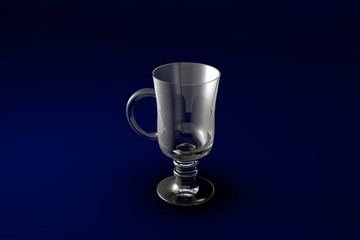 3D illustration of irish coffee hot cocktails glass on dark blue design background - drinking glass render