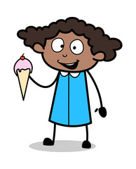 Eating Icecream - Retro Black Office Girl Cartoon Vector Illustration