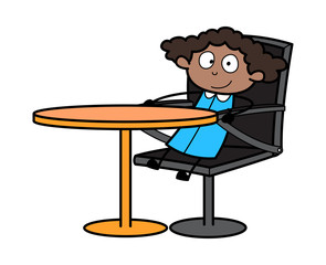 Sitting on Chair and Staring - Retro Black Office Girl Cartoon Vector Illustration