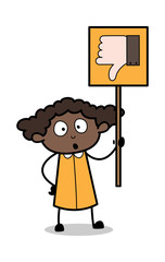 Showing Dislike Board - Retro Black Office Girl Cartoon Vector Illustration