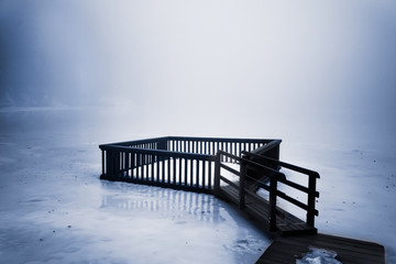 In the fog on the frozen lake.