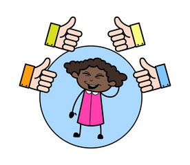 Happy After Getting Likes - Retro Black Office Girl Cartoon Vector Illustration