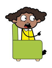 Scolding and Giving Warning with Pointing Finger - Retro Black Office Girl Cartoon Vector Illustration