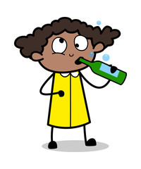 Drunk Girl - Retro Black Office Girl Cartoon Vector Illustration