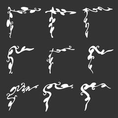 Set of decorative corners for your design. Decoration books. Vector illustration