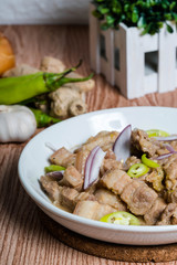 spicy pork belly in coconut shrimp paste also known as Bicol Express