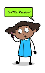 Checking Message - Retro Black Office Girl Cartoon Vector Illustration