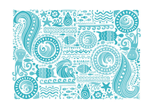 Polynesian style marine background, tribal ornament for your design