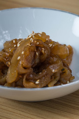 famous dish in Chinese restaurant jellyfish salad in sweet vinegar and soy sauce