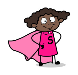 Super Woman - Retro Black Office Girl Cartoon Vector Illustration