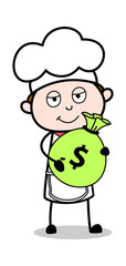 Holding a Parcel of Money - Cartoon Waiter Male Chef Vector Illustration
