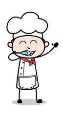 Brushing Teeth - Cartoon Waiter Male Chef Vector Illustration