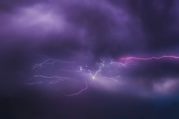 Thunderclouds with lightning in the night sky