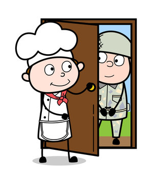chef opens door for soldier cartoon clip art preview