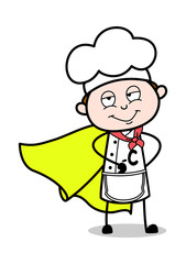 Chef in a Super Hero Costume - Cartoon Waiter Male Chef Vector Illustration
