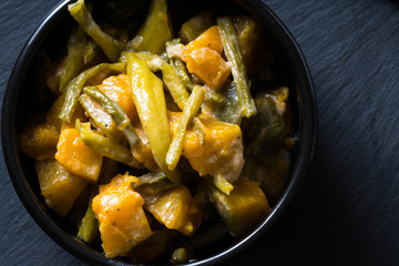 spicy pumpkin in shrimp coconut milk sauce or also known as ginataang kalabasa in the Philippines