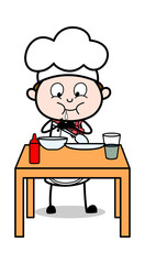 Having Dinner - Cartoon Waiter Male Chef Vector Illustration