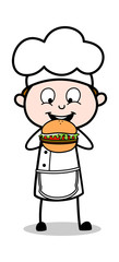 Eating Burger - Cartoon Waiter Male Chef Vector Illustration