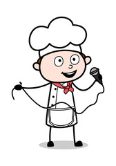 Singing in a Concert - Cartoon Waiter Male Chef Vector Illustration