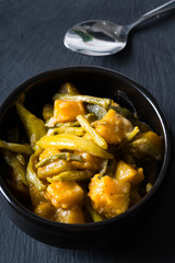 spicy pumpkin in shrimp coconut milk sauce or also known as ginataang kalabasa in the Philippines