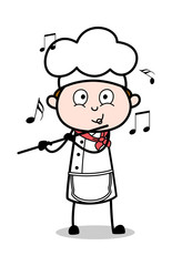 Playing Flute - Cartoon Waiter Male Chef Vector Illustration