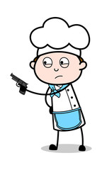 Pointing with Gun - Cartoon Waiter Male Chef Vector Illustration