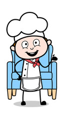 Presenting with Hand Gesture - Cartoon Waiter Male Chef Vector Illustration