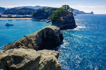 The coast of Nishi-Izu in Japan. Blue landscape