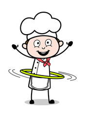 Obraz premium Playing with Hula Hoop - Cartoon Waiter Male Chef Vector Illustration