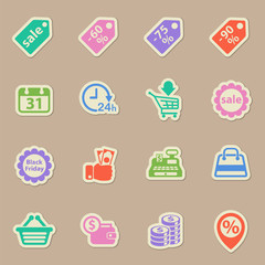 black friday color sticker vector icons