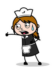 Fighting and Shouting - Retro Cartoon Waitress Female Chef Vector Illustration