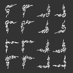 Set of decorative corners for your design. Decoration books. Vector illustration