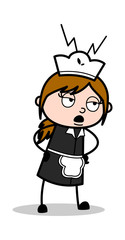 Shouting - Retro Cartoon Waitress Female Chef Vector Illustration