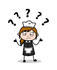 Confused - Retro Cartoon Waitress Female Chef Vector Illustration