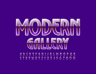 Vector elegant emblem Modern Gallery. Blue and Golden Uppercase Font. Elite Alphabet Letters and Numbers 