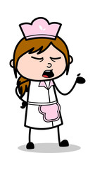 Hand Gesture While Debating - Retro Cartoon Waitress Female Chef Vector Illustration
