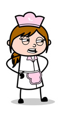 Talking in Irritation - Retro Cartoon Waitress Female Chef Vector Illustration