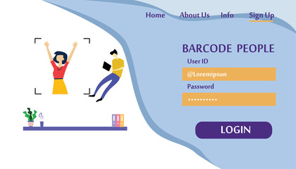 People flying and interacting with Barcode People. Business and workflow management. Landing page template Vector Illustration