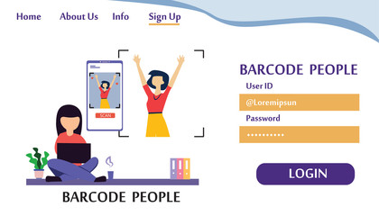 People flying and interacting with Barcode People. Business and workflow management. Landing page template Vector Illustration