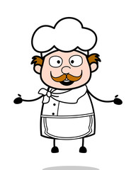 Senior Chef Shocked Expression - Retro Cartoon Waitress Female Chef Vector Illustration