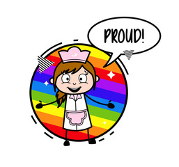 Feeling Proud - Retro Cartoon Waitress Female Chef Vector Illustration