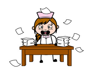 Frustrated Employee - Retro Cartoon Waitress Female Chef Vector Illustration