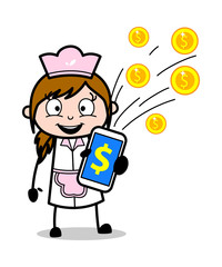 Showing Online Earning - Retro Cartoon Waitress Female Chef Vector Illustration