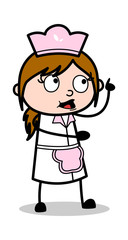 Pointing Finger to Show Something - Retro Cartoon Waitress Female Chef Vector Illustration