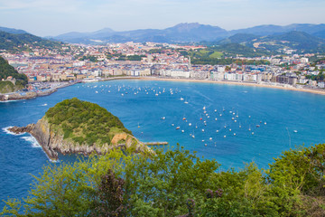 panoramic and landscape of the beach of the shell in san sebastian, donostia, spain