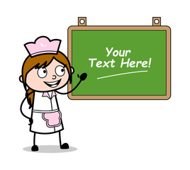 Presenting in Classroom - Retro Cartoon Waitress Female Chef Vector Illustration