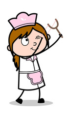 Targeting with Slingshot - Retro Cartoon Waitress Female Chef Vector Illustration